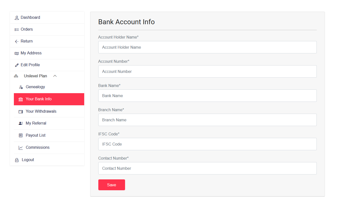 Unilevel mlm Bank Details