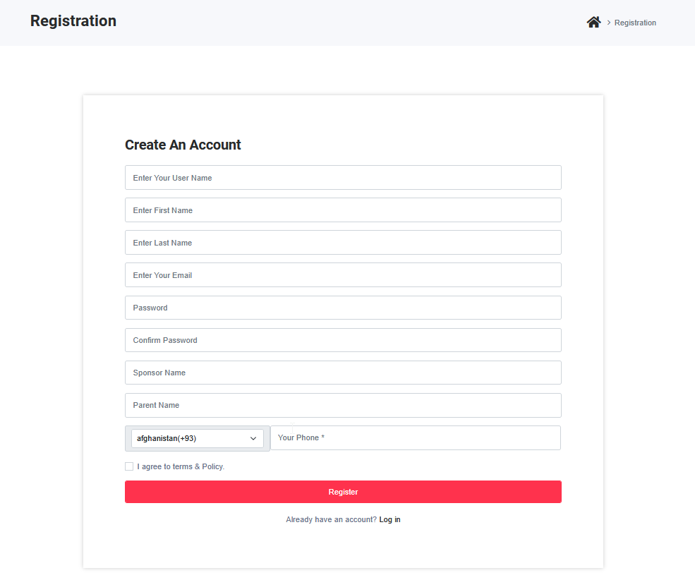Unilevel mlm User Registration