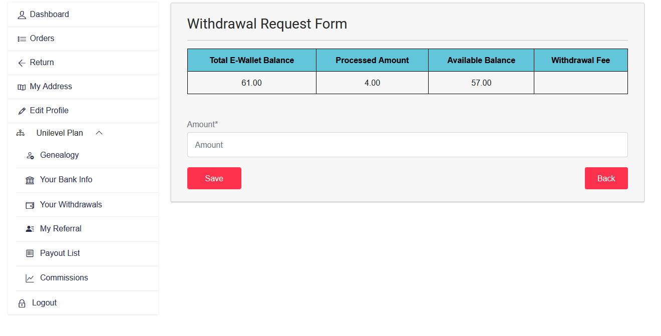 Unilevel mlm Withdrawals