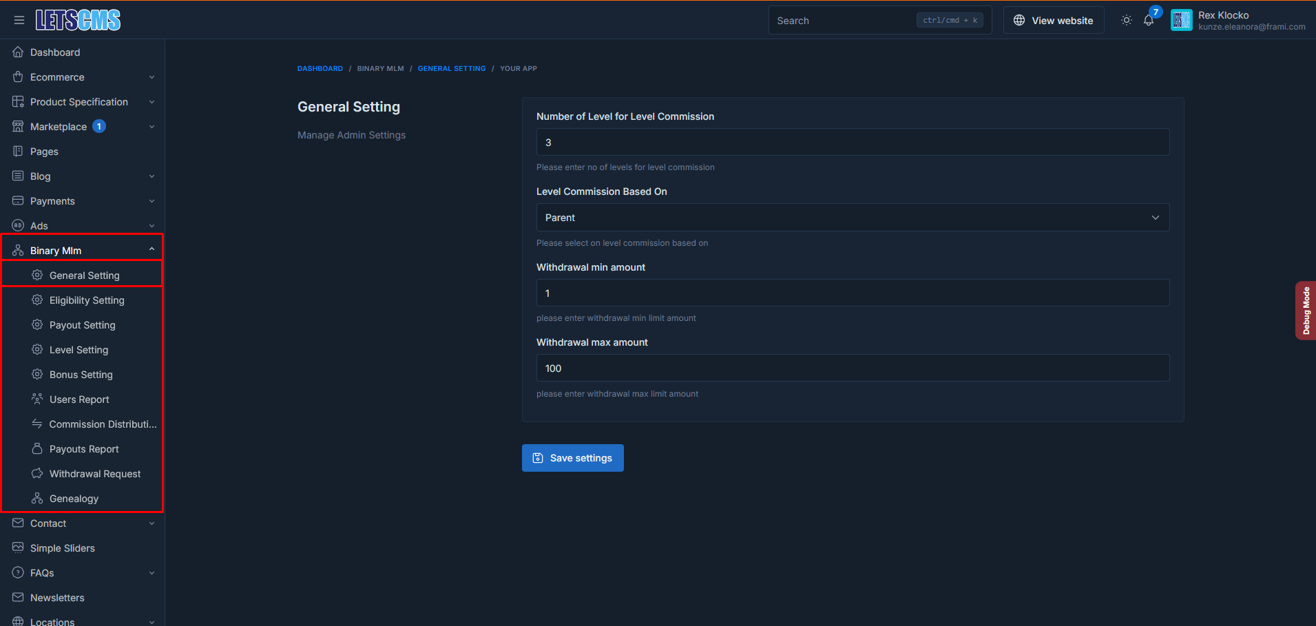 binary mlm GENERAL SETTINGS