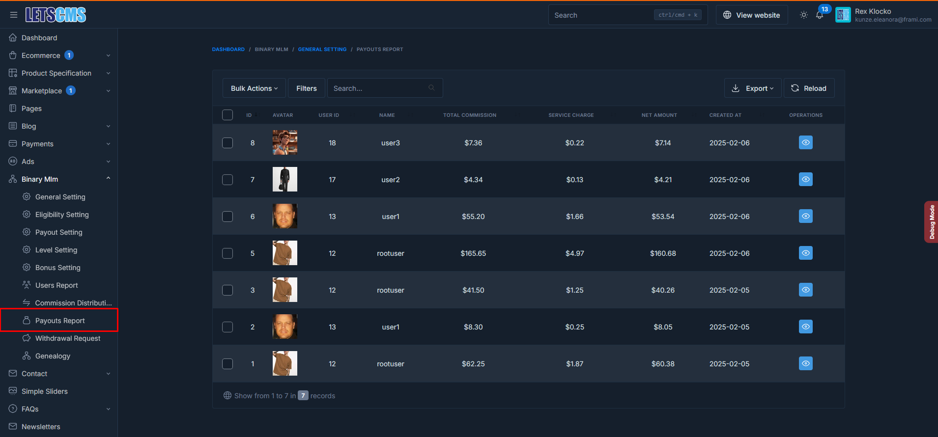 binary mlm payout report