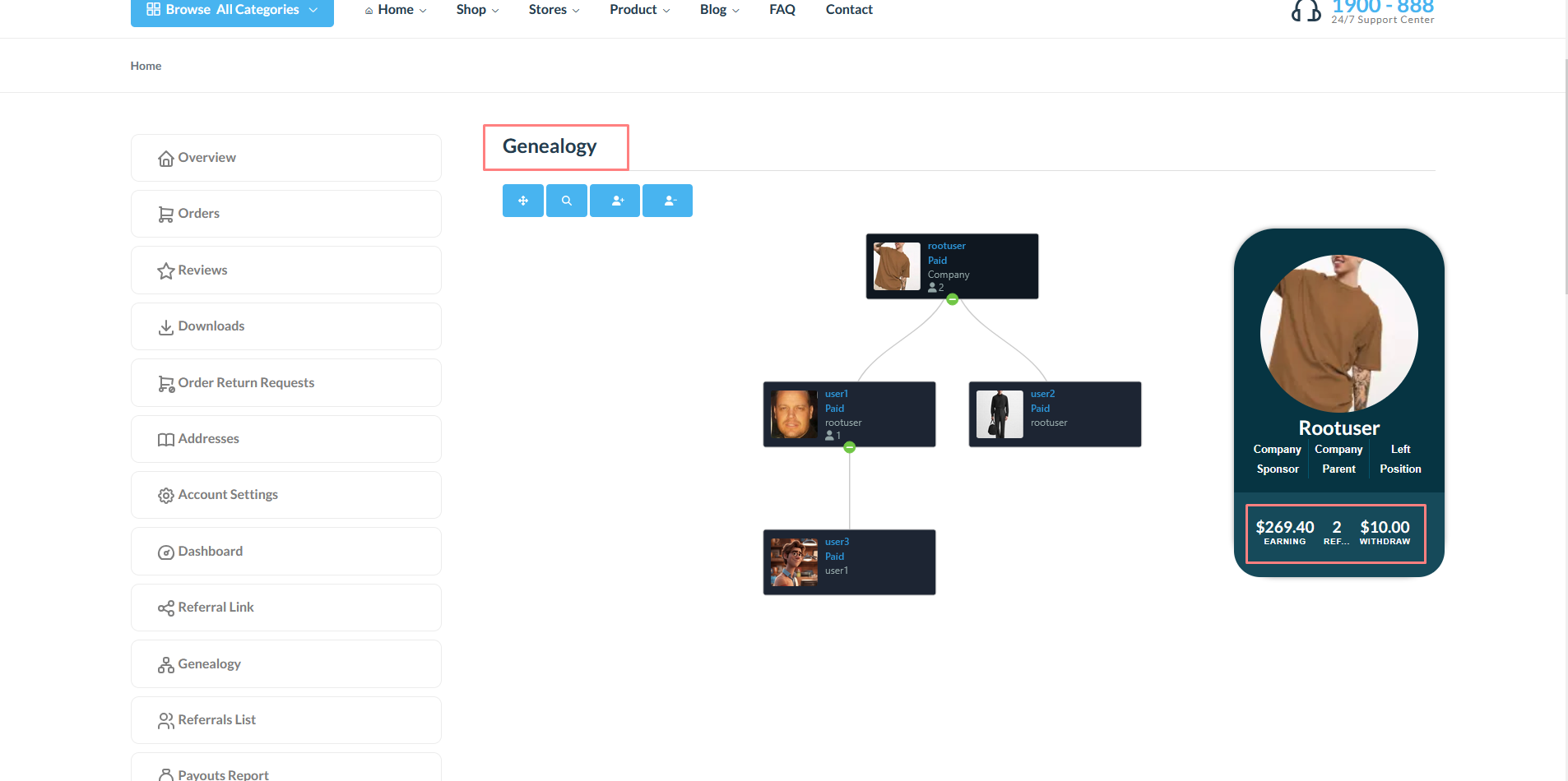 binary User MLM Genealogy