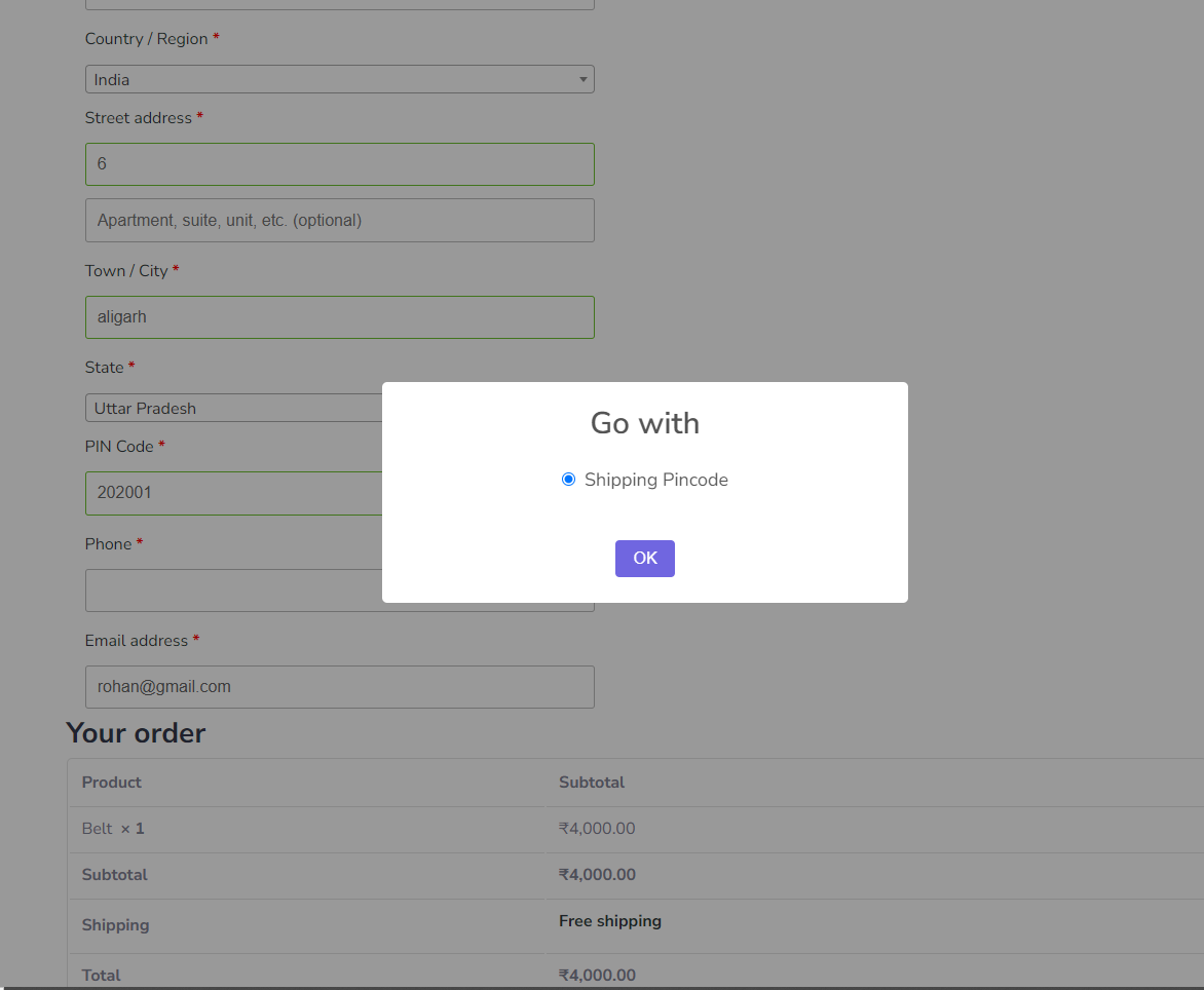 Pincode-Based Products Price shipping feature