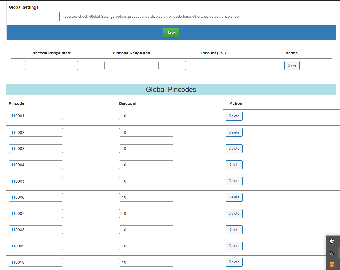 Pincode-Based Products Price Global Settings