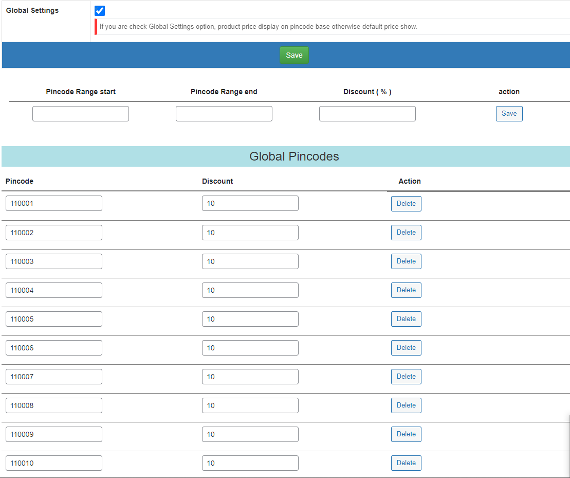 Pincode-Based Products Price Global Settings