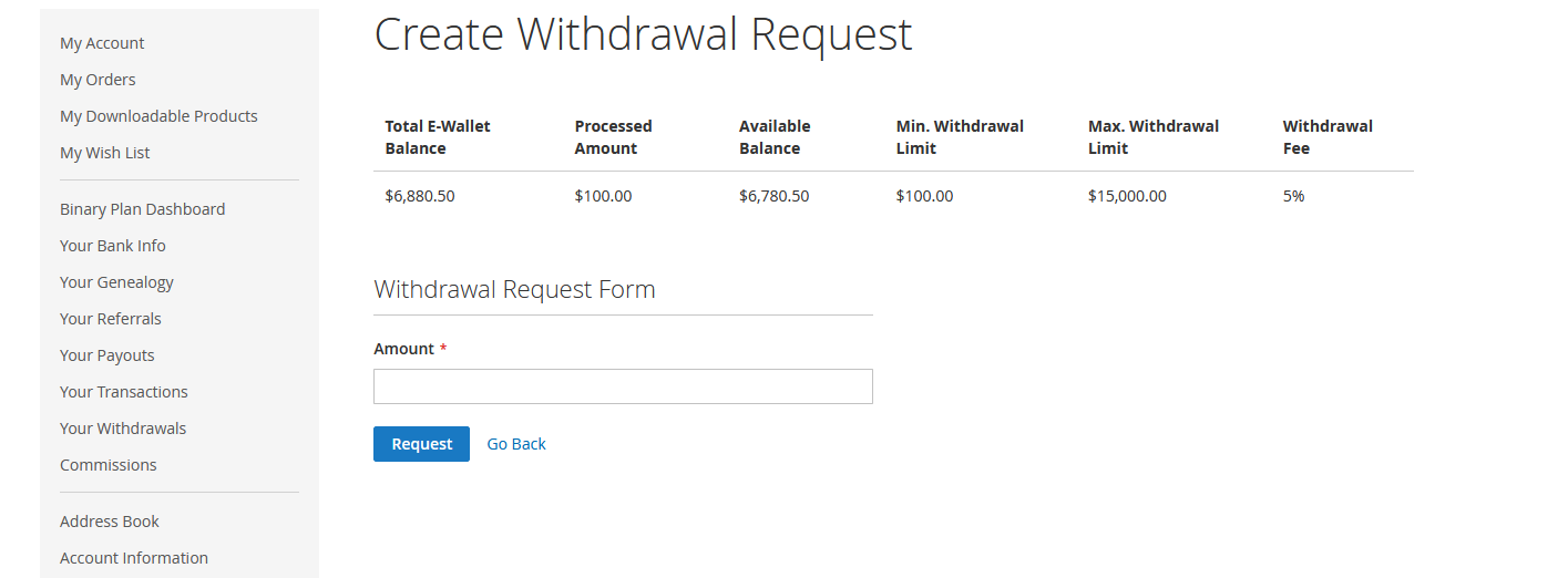 Create Withdrawal Request, Binary Multi-Level Marketing plan, Binary Multi-Level Marketing woocommerce, Binary mlm genealogy, Binary mlm, binary, binary plan, binary mlm calculator, top binary mlm companies, binary mlm company, mlm binary plan pdf, hybrid binary plan, binary plan mlm company #mlm binary plan demo, mlm binary plan formula, binary mlm woocommerce, mlm php script free download, multi level marketing website source code, binary mlm software source code in php, mlm website script, mlm codecanyon, open source mlm php script, binary mlm based survey platform nulled, binary mlm software, binary mlm eCommerce plan, binary mlm, binary plan, binary ecommerce plan