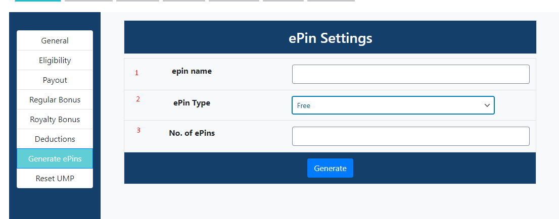 |'Wordpress'| |'letscms'| |'unilevel mlm plan'| |'epin'| |'E-pin'| |'epin settings'| |'mlm settings'| |'settings'| |'mlmtrees.com'| |'mlm plan'| |'wordpress mlm plan'|