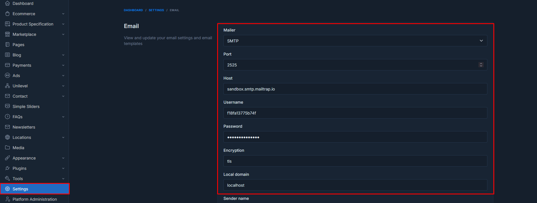 binary mlm Emails Settings