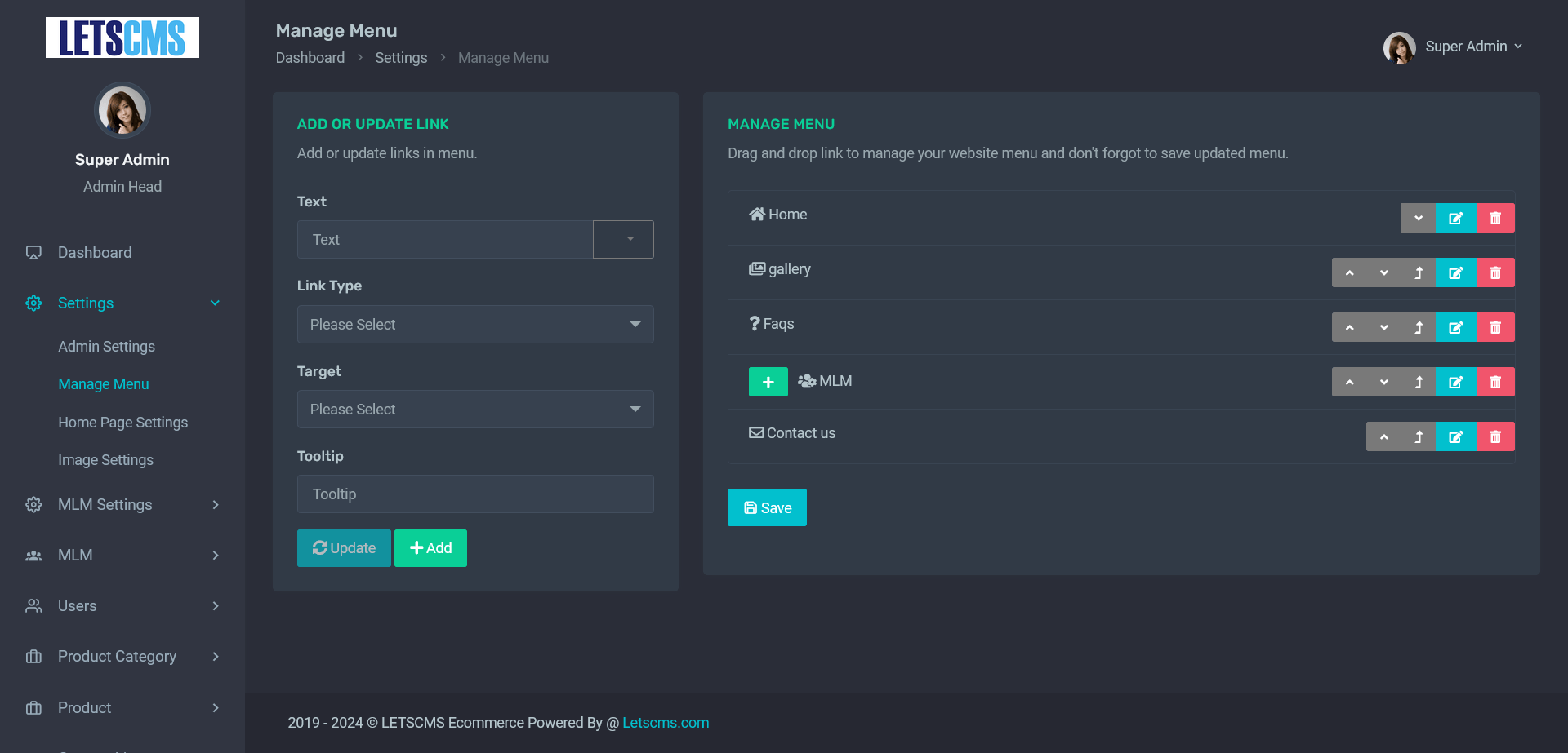 Unilevel mlm Manage Menu